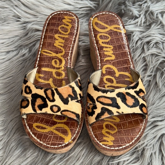 EUC Sam Edelman Reid Wedge Slide Sandal Animal Leopard Print Size 7.5 - Picture 3 of 10